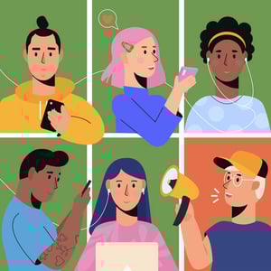 Menschen kommunizieren mit Smartphones
