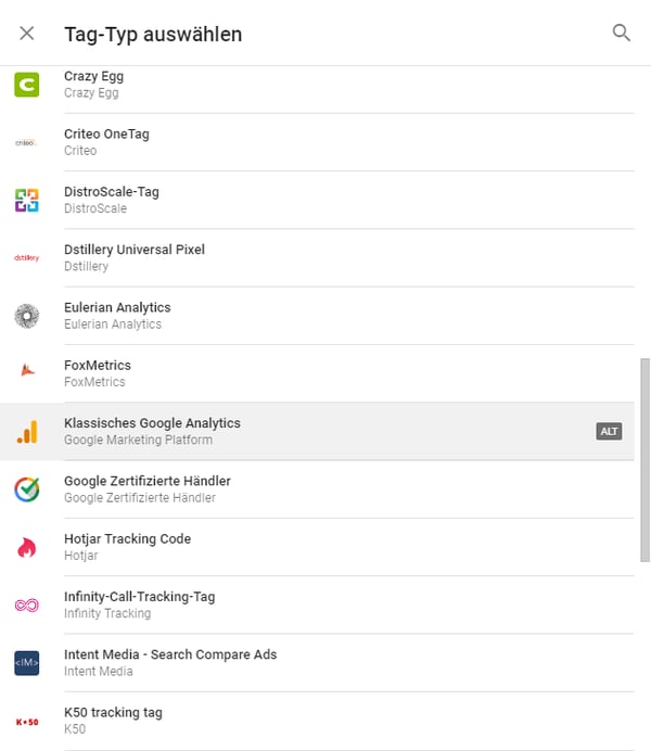 Screenshot Google Tag Manager - Tag Typ