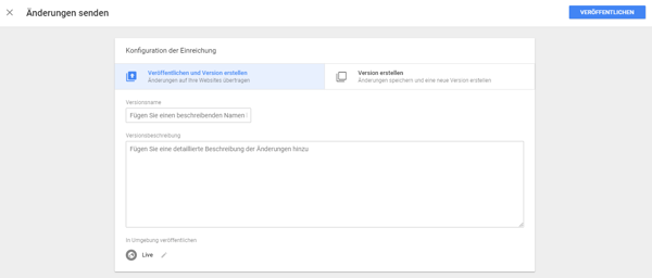 Screenshot Google Tag Manger - Version erstellen