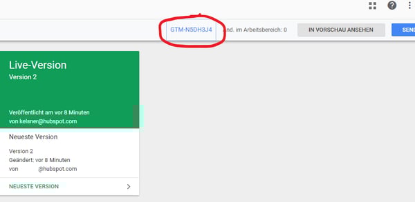 Screenshot Google Tag Manager - Code kopieren