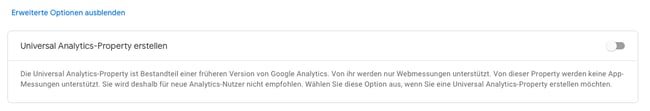 Screenshot aus Google Analytics 4 zur Erstellung einer Universal Analytics Property