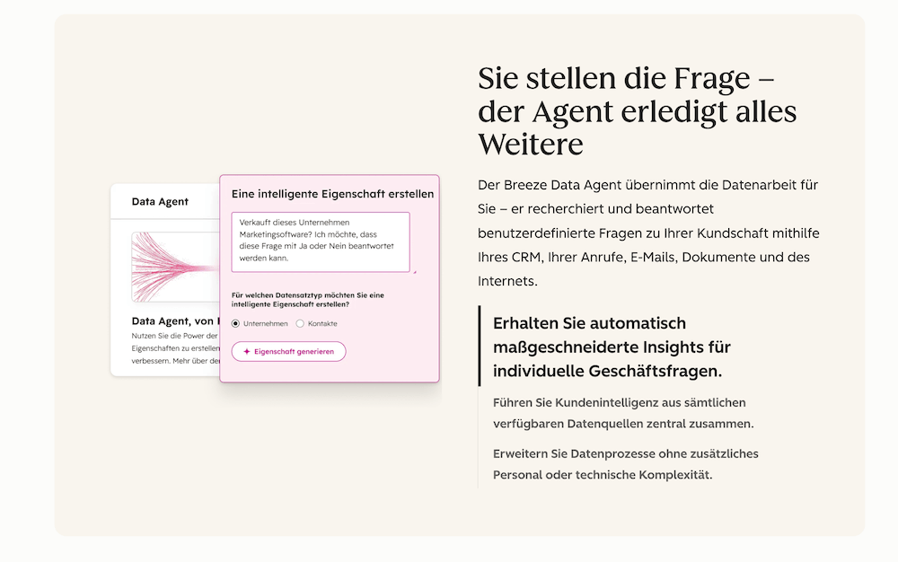 Screenshot der Data Agent Website