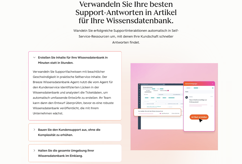 Screenshot der Knowledge Base Agent Seite