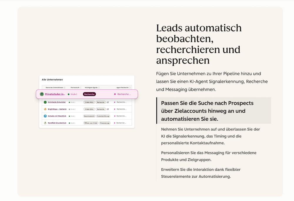 Screenshot des Prospecting Agents