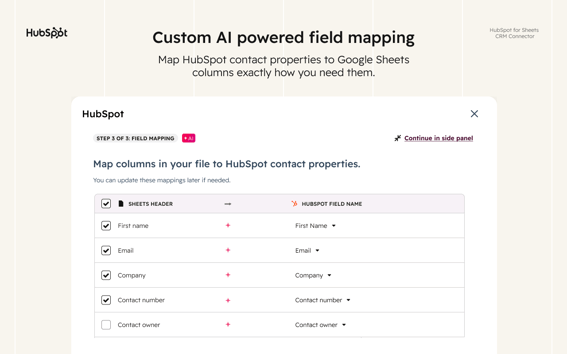 HubSpot fuer Google Sheets AI