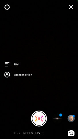 Livestream über die Story-Funktion starten und Punkt „Live“ auswählen