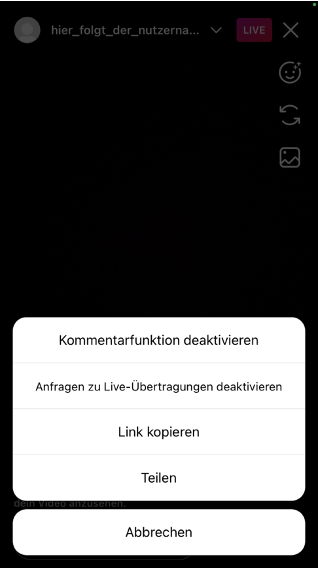 Instagram Live Kommentarfunktion ausschalten