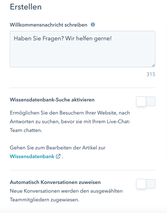 Willkommensnachricht im Live Chat auf der Webseite einrichten