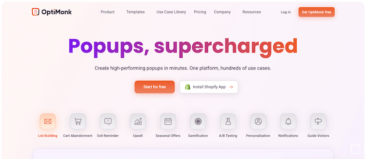Screenshot der OptiMonk Website