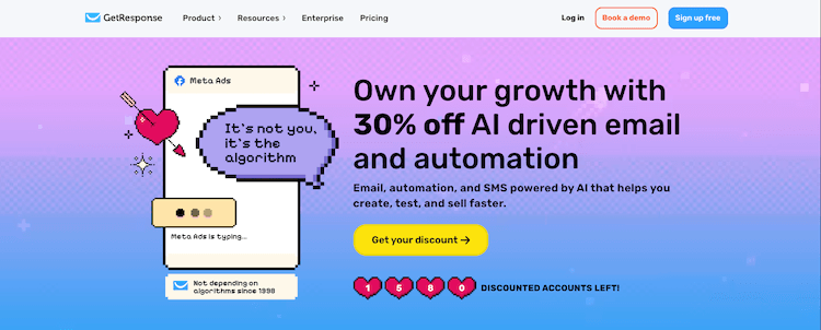 Screenshot der Get Response Website