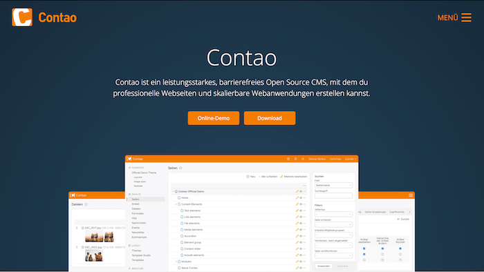 Screenshot der Contao Website