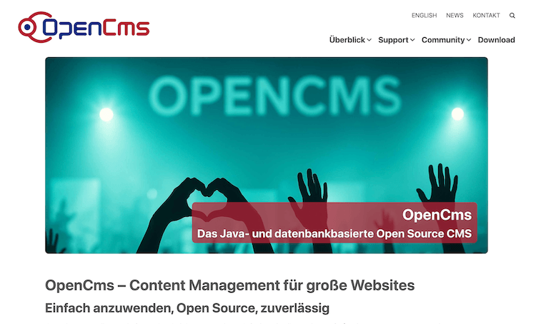 Screenshot der Open CMS Website