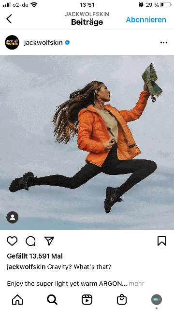 Marisa Hampe instagram beitrag zu jack wolfskin