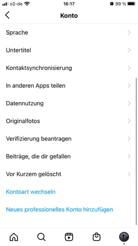 Instagram Konto details und einstellungen – hier kann man sehen, welche beiträge man mit like markiert hat