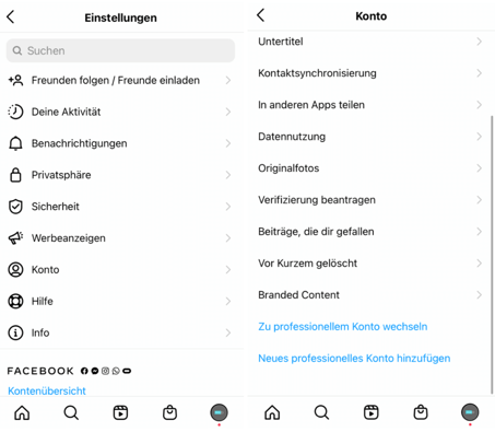 zum professionellen instagram konto wechseln
