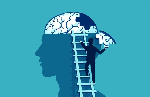 Psychologie im Marketing grafisch dargestellt anhand Kopf mit offenen Gehirn