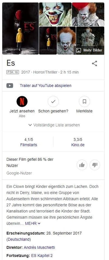 Knowledge-Graph- für den film ES bilder, zusammenfassung erscheinungsdatum