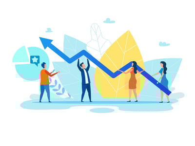 Illustration eines ansteigenden Graphs der Marketing Ziele darstellt