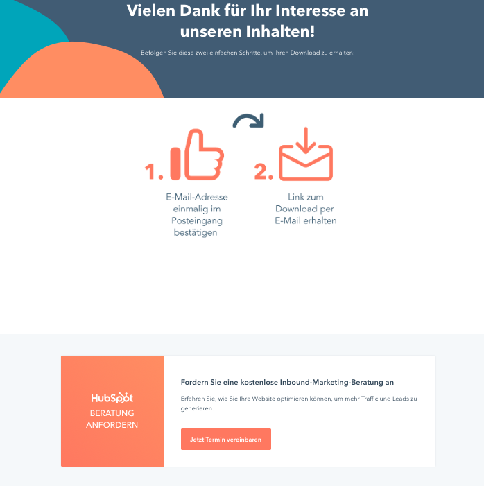 beispiel dankesseite von hubspot mit möglichkeit, einen termin zu buchen