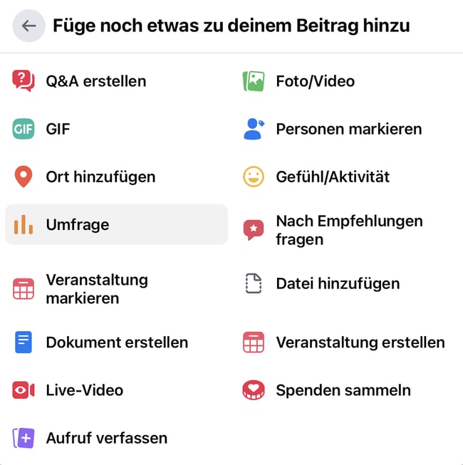 Ofacebook umfrage option auswählen
