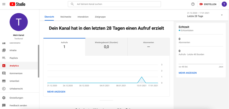 Screenshot YouTube-Analytics aus dem Kanalbackend