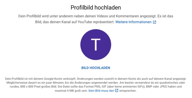 Screenshot der Oberflaeche, um das Profilbild hochzuladen