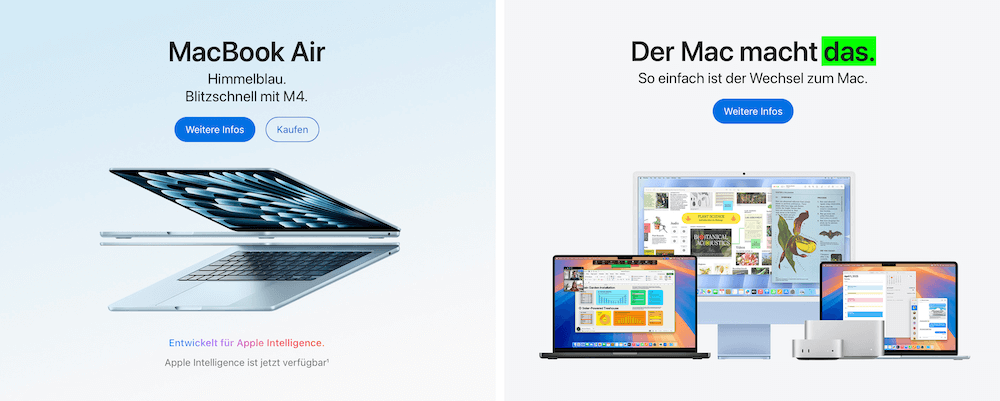 Screenshot der Apple Website als Beispiel für gutes UX Writing zum Thema: Verstaendlichkeit