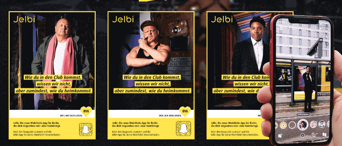 Snapchat-Marketing Beispiel:  Aktion von BVG – Jelbi in Augmented Reality Postern