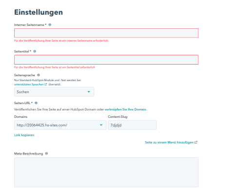 Typo3 vs HubSpot – Vergleich der Seiteneinstellungen