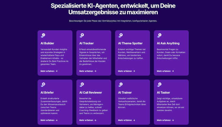 Screenshot der Agent Website von Gong