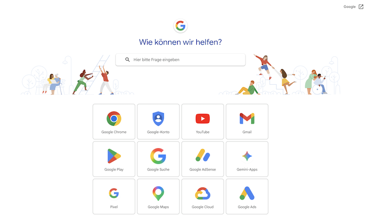 Screenshot von Googles Self-Service-Angebot