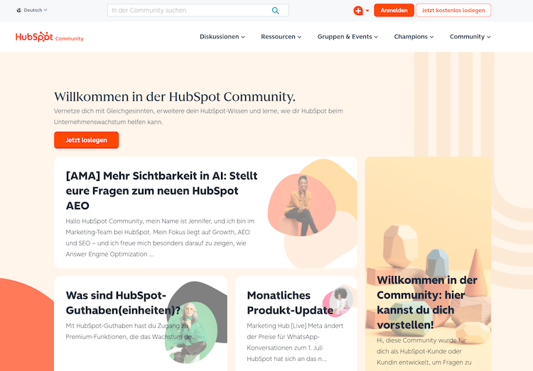 Screenshot der HubSpot Academy als ein Kanal für den Self-Service