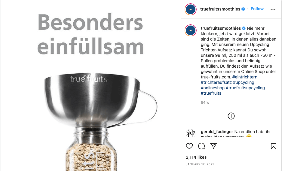True Fruits Social-Media-Kampagne zum Thema Upcycling