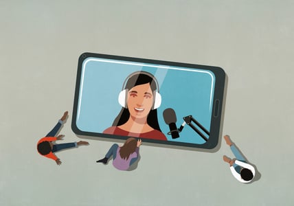 Podcast-Sprecherin-auf-Smartphone-Bildschirm