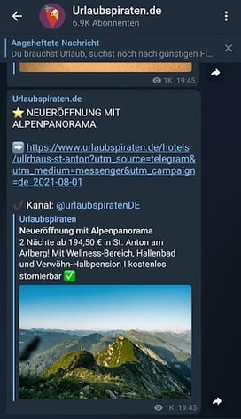 Telegram-Marketing Channel Urlaubspiraten
