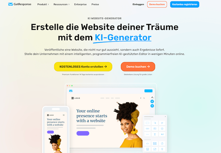 Screenshot des GetResponse Website Builder