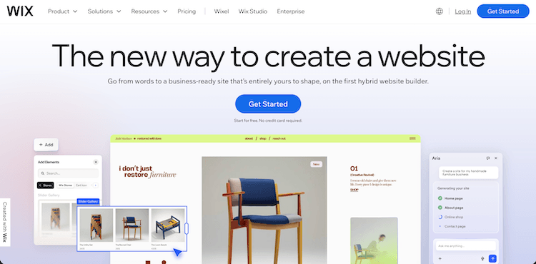 Screenshot der des Wix Website Builder