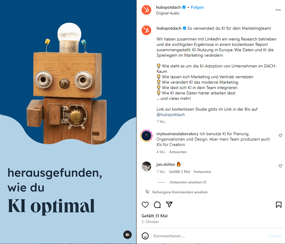 Screenshot Instagram-Post HubSpot DACH