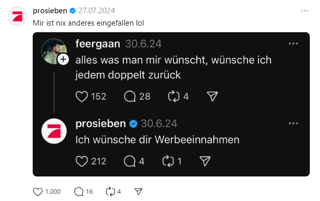 Screenshot ProSieben Threads-Post