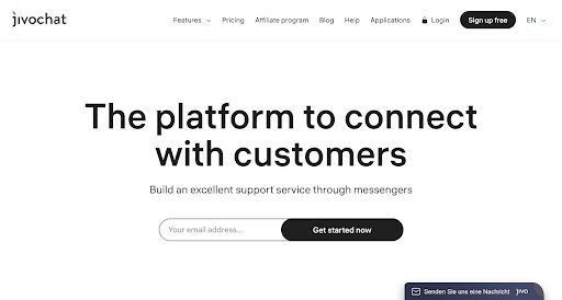 Screenshot jivochat Webseite zum jivochat WordPress Chat Plugin 