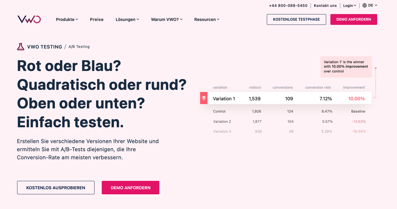 VWO A/B Testing Tool Screenshot