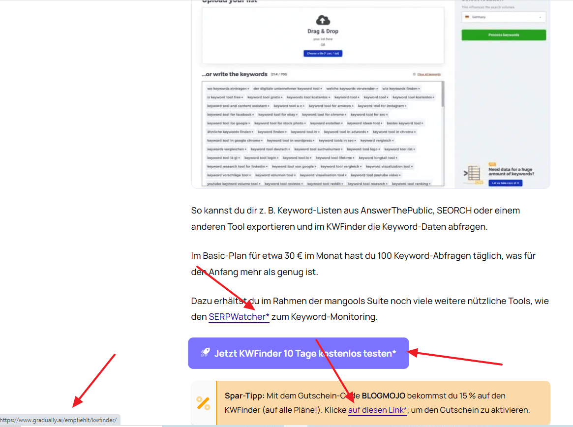 Beispiel eines Affiliate-Links auf einem Blog