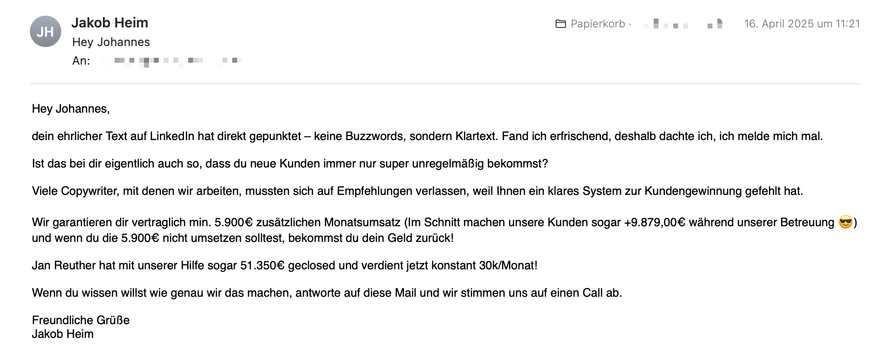 Beispiel einer Akquise E-Mail