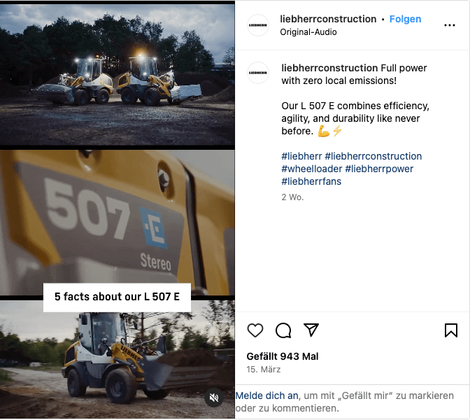 Beispiel B2B-Marketing Instagram Liebherr