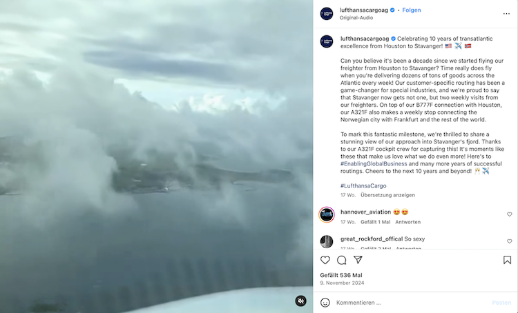 Beispiel B2B-Marketing Instagram Lufthansacargo