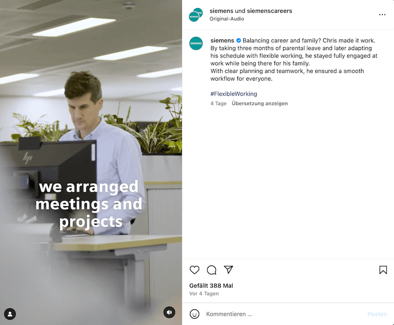 Beispiel B2B-Marketing Instagram Simens