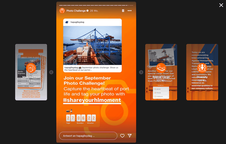 Beispiel B2B-Marketing Instagram Hapagloydag