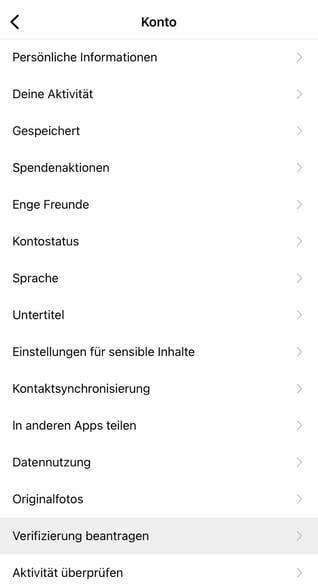 Antrag für den blauen Hacken bei Instagram