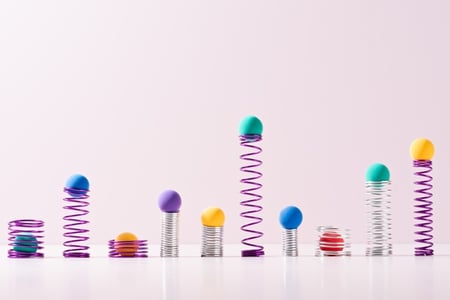 Bunte Baelle auf Metallfedern als Symbol fuer die Bounce Rate