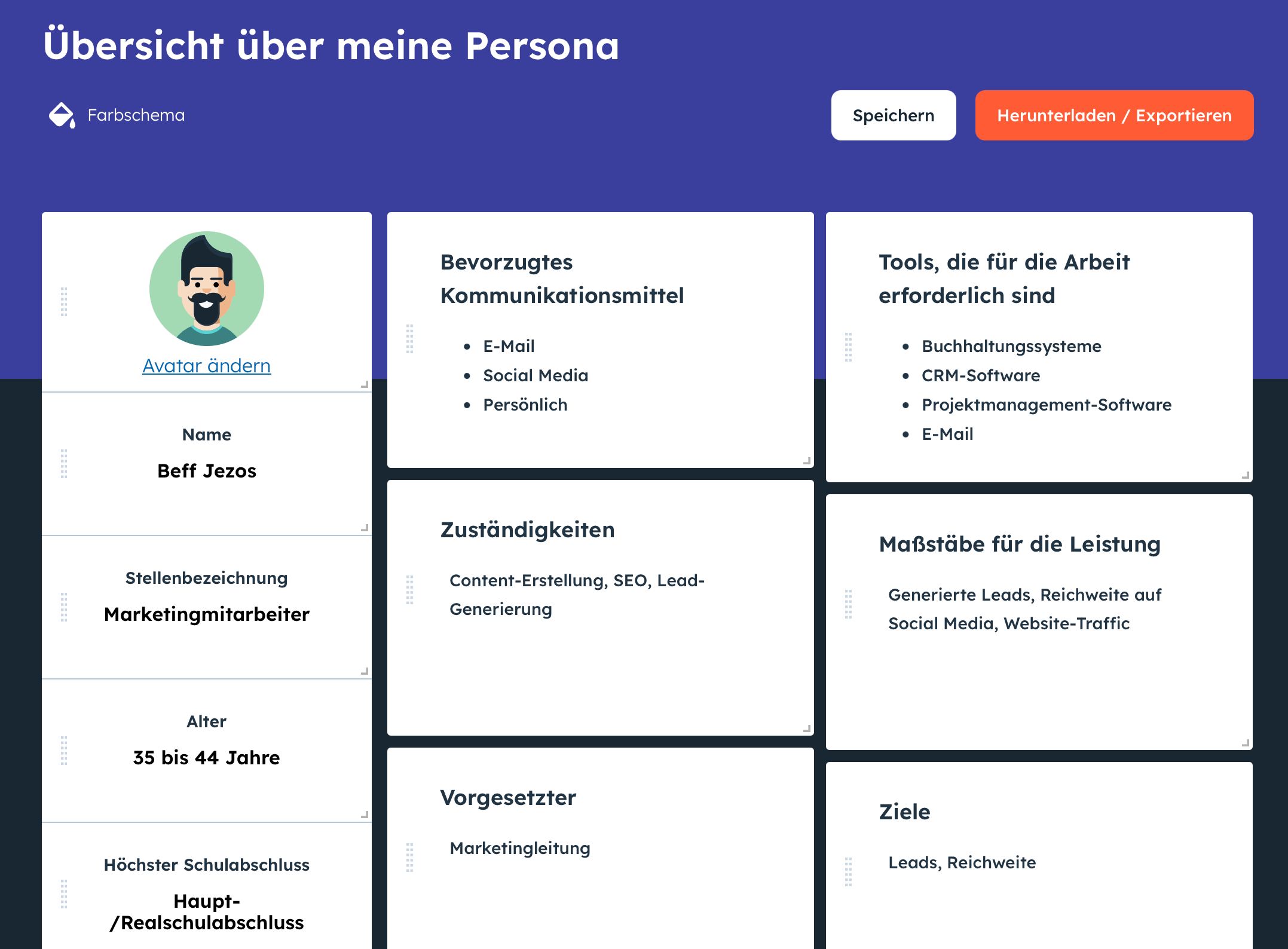 Screenshot aus dem Make my Persona Tool von HubSpot zum erstellen einer Buyer Persona